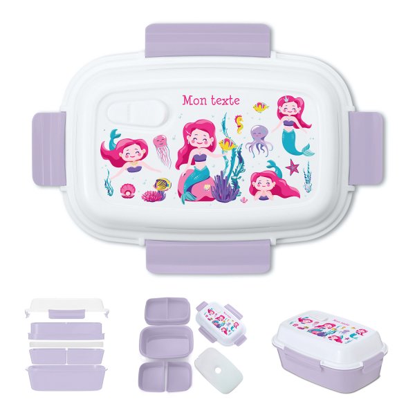 Lunch box - bento - boite à repas personnalisable pour enfants motif sirène couleur parme