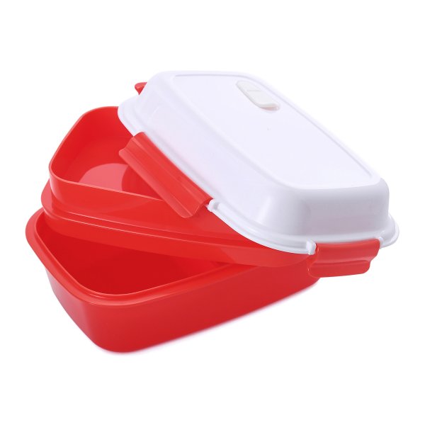 Lunch box - bento - boite à repas isotherme vue couvercle couvert couleur rouge