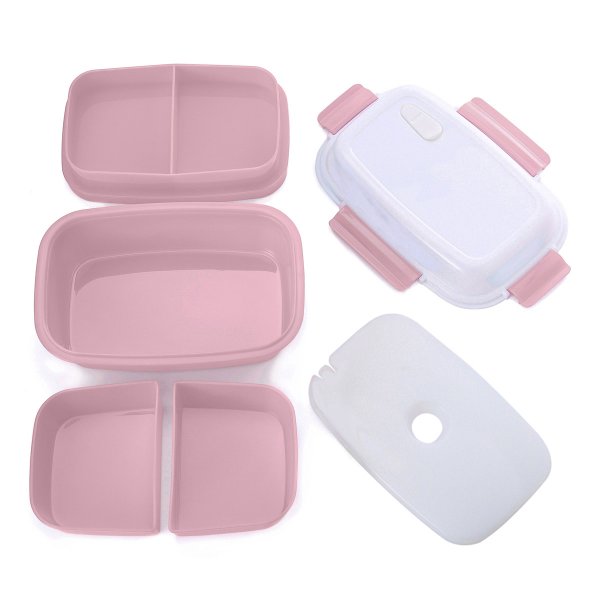 Lunch box - bento - boite à repas isotherme vue décomposée couleur vieux rose