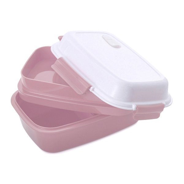 Lunch box - bento - boite à repas isotherme vue couvercle couvert couleur vieux rose