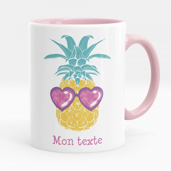 Mug personnalisable pour enfant avec motif ananas de couleur rose