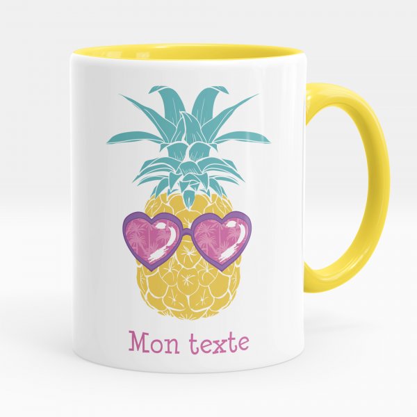 Mug personnalisable pour enfant avec motif ananas de couleur jaune