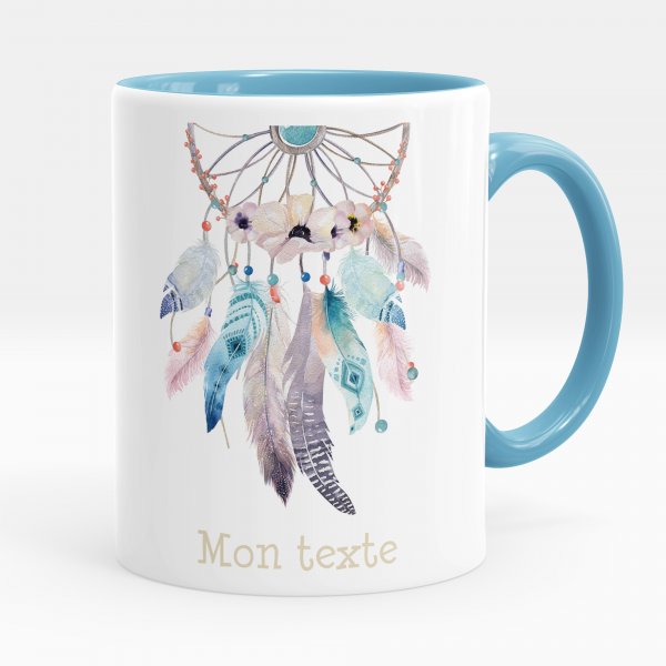 Mug personnalisable pour enfant avec motif attrape-rêves de couleur bleu