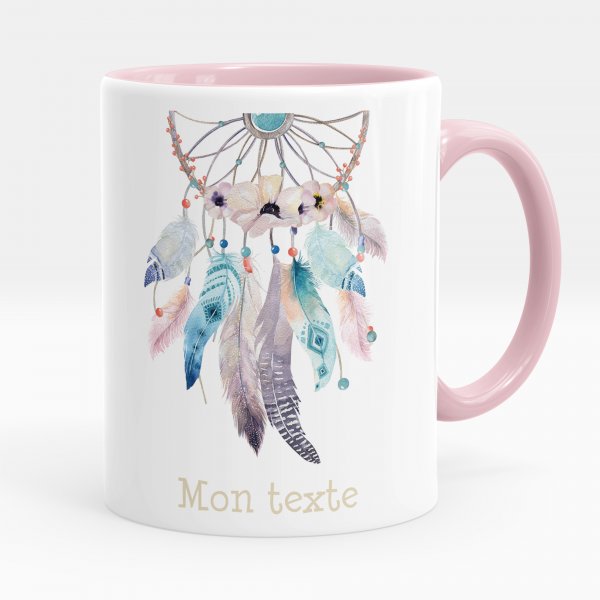 Mug personnalisable pour enfant avec motif attrape-rêves de couleur rose