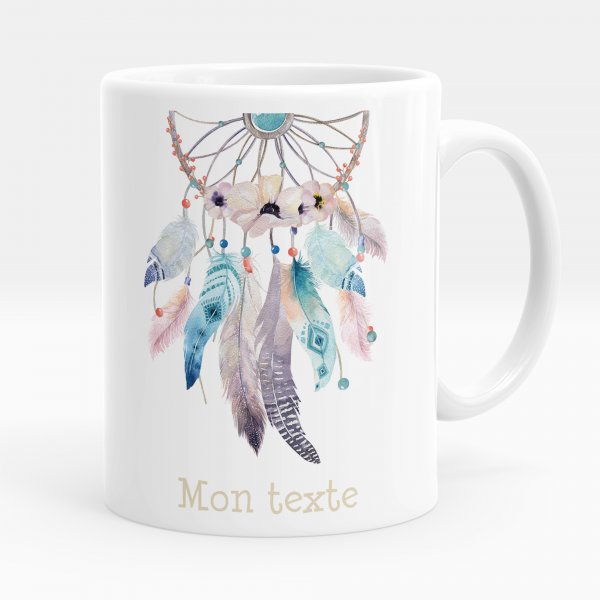 Mug personnalisable pour enfant avec motif attrape-rêves de couleur blanc