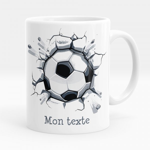 Mug personnalisable pour enfant avec motif ballon de foot de couleur blanc