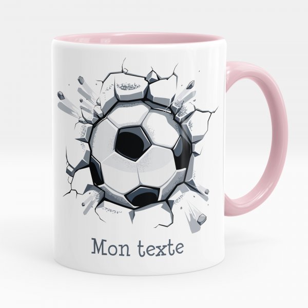 Mug personnalisable pour enfant avec motif ballon de foot de couleur rose