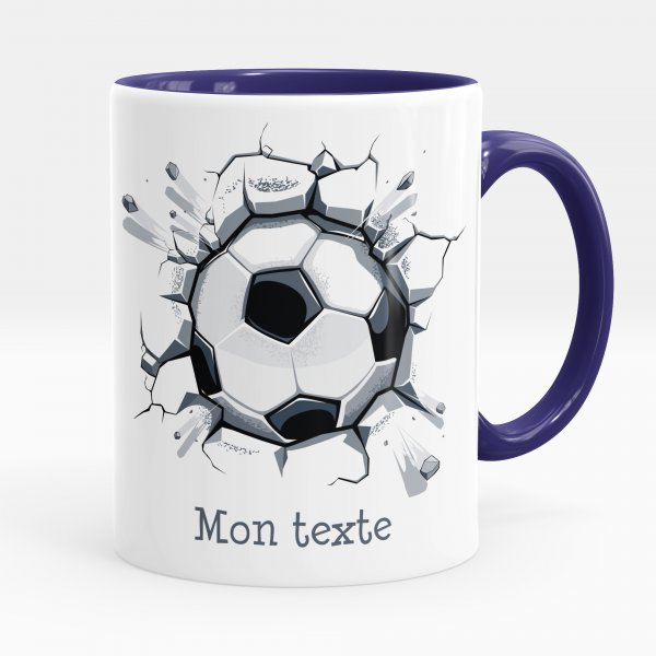 Mug personnalisable pour enfant avec motif ballon de foot de couleur bleu foncé