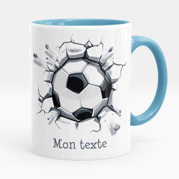 Mug personnalisable pour enfant avec motif ballon de foot de couleur bleu