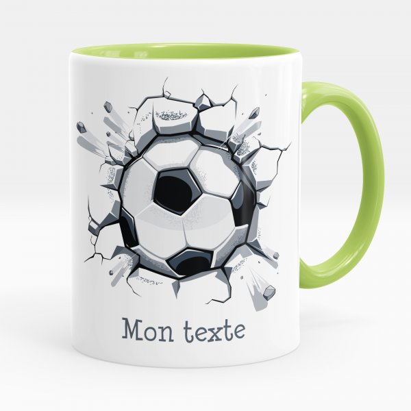 Mug personnalisable pour enfant avec motif ballon de foot de couleur vert