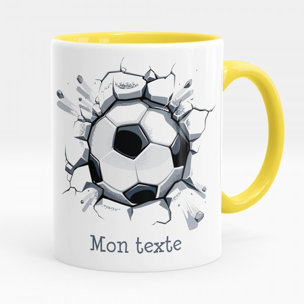 Mug personnalisable pour enfant avec motif ballon de foot de couleur jaune