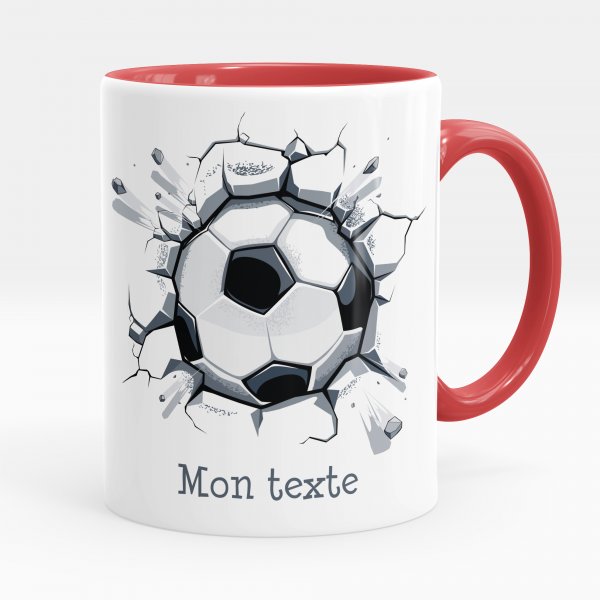 Mug personnalisable pour enfant avec motif ballon de foot de couleur rouge