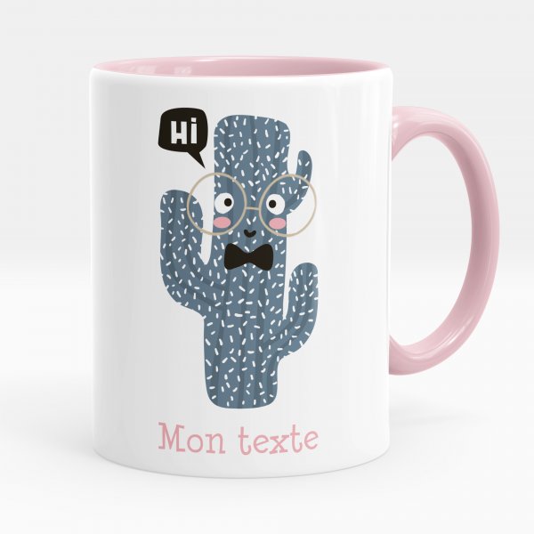 Mug personnalisable pour enfant avec motif cactus de couleur rose
