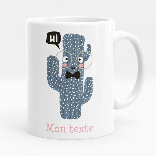 Mug personnalisable pour enfant avec motif cactus de couleur blanc