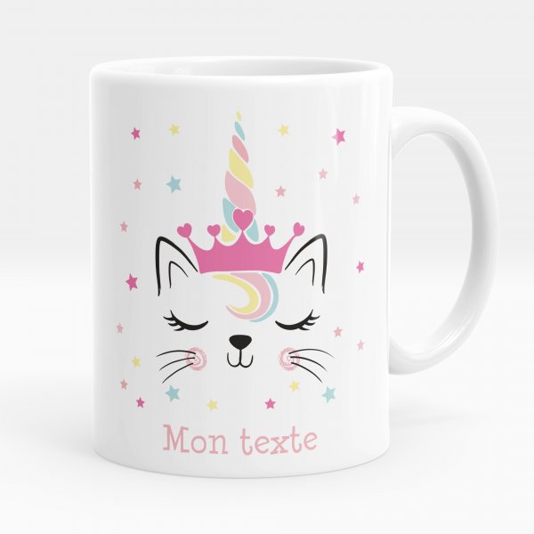 Mug personnalisable pour enfant avec motif chat licorne de couleur blanc