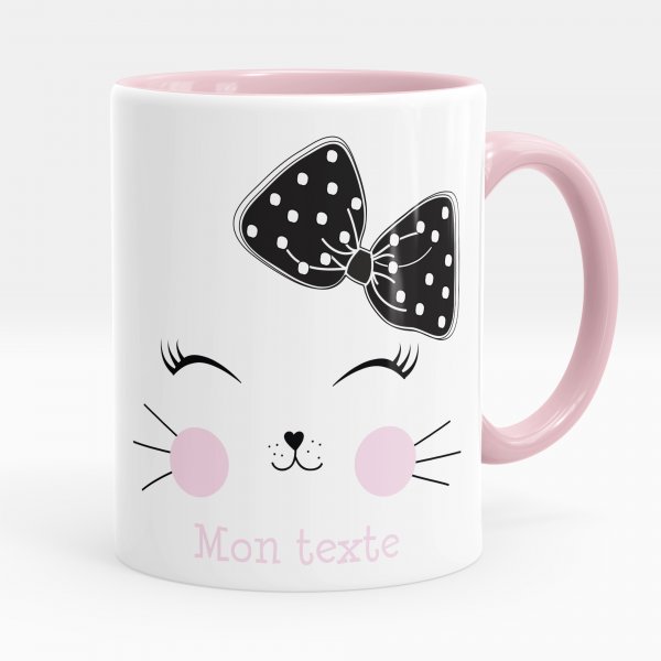 Mug personnalisable pour enfant avec motif chaton de couleur rose