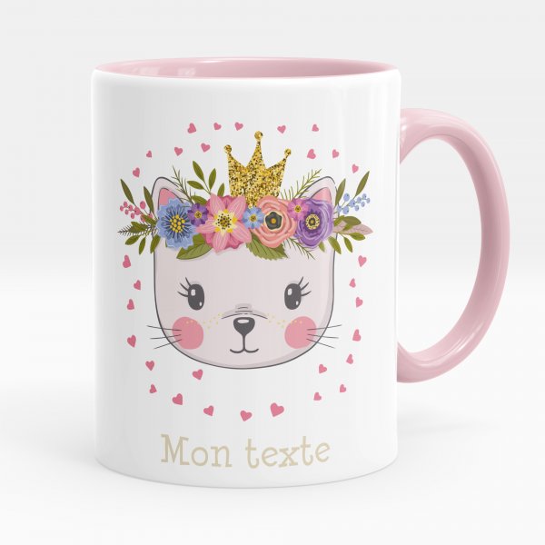 Mug personnalisable pour enfant avec motif chaton princesse de couleur rose