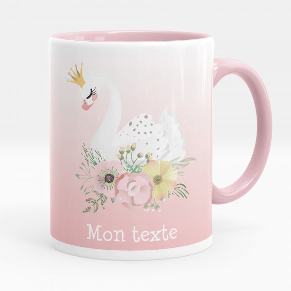 Mug personnalisable pour enfant avec motif cygne de couleur rose