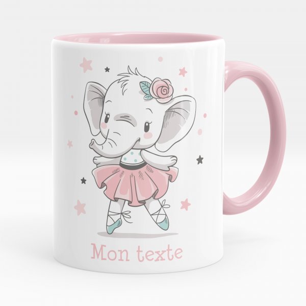 Mug personnalisable pour enfant avec motif danseuse éléphante de couleur rose