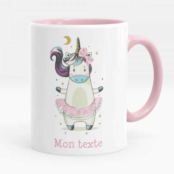 Mug personnalisable pour enfant avec motif danseuse licorne de couleur rose