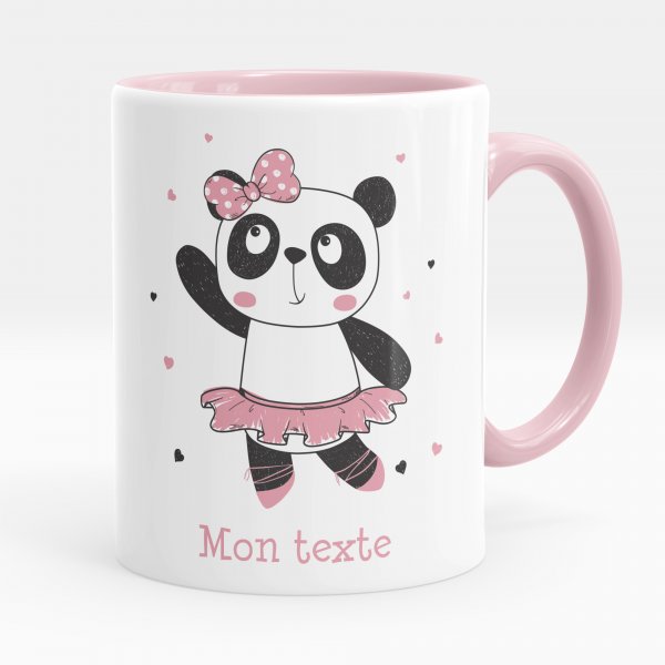 Mug personnalisable pour enfant avec motif danseuse panda de couleur rose