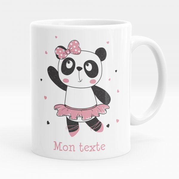 Mug personnalisable pour enfant avec motif danseuse panda de couleur blanc