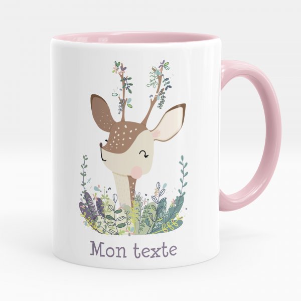 Mug personnalisable pour enfant avec motif faon de couleur rose