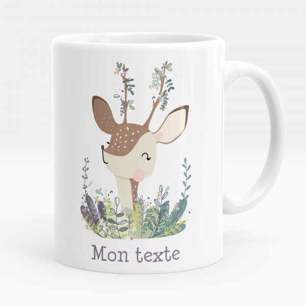 Mug personnalisable pour enfant avec motif faon de couleur blanc