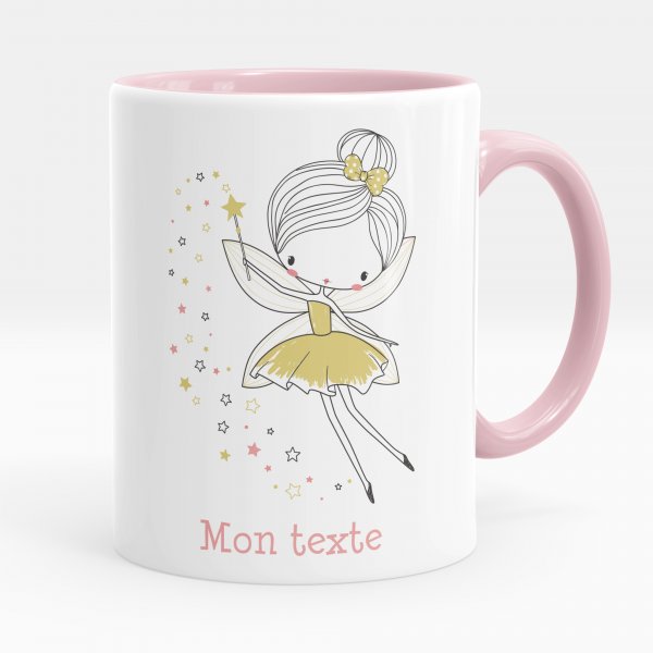 Mug personnalisable pour enfant avec motif fée étoiles de couleur rose