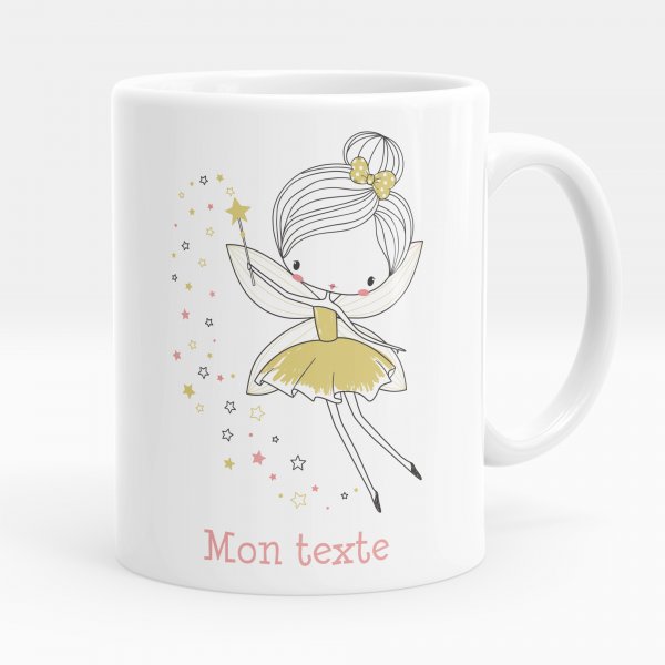Mug personnalisable pour enfant avec motif fée étoiles de couleur blanc
