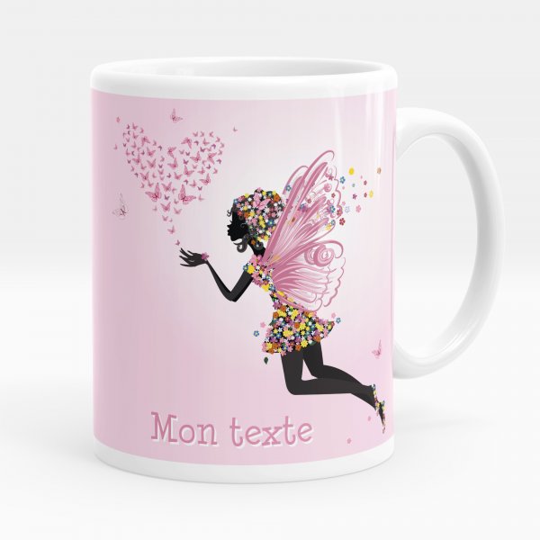 Mug personnalisable pour enfant avec motif fée et papillons de couleur blanc