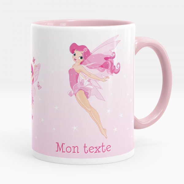 Mug personnalisable pour enfant avec motif fée de couleur rose