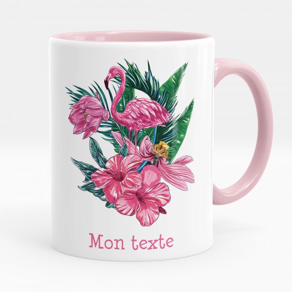 Mug personnalisable pour enfant avec motif flamant rose tropical de couleur rose