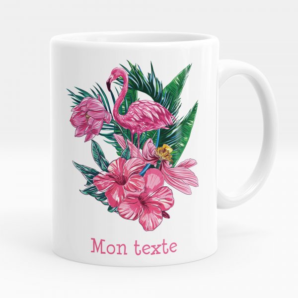 Mug personnalisable pour enfant avec motif flamant rose tropical de couleur blanc