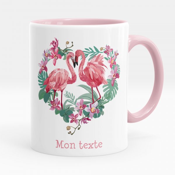 Mug personnalisable pour enfant avec motif flamants roses coeur de couleur rose