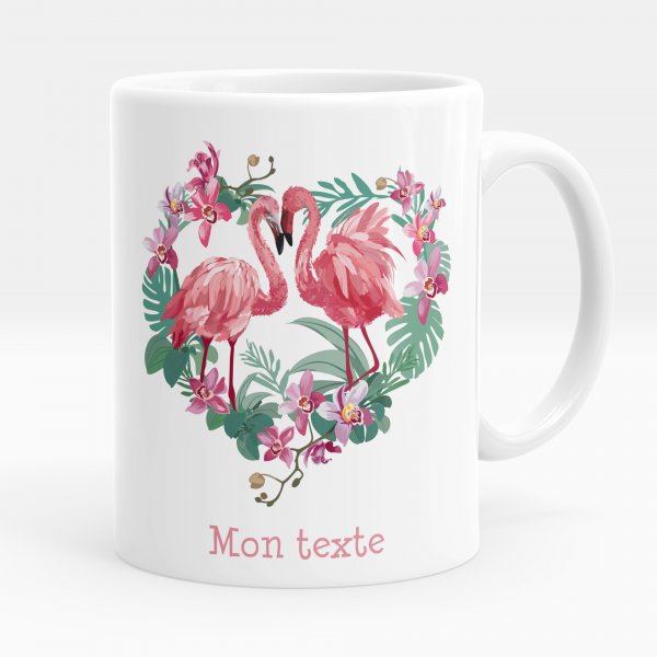 Mug personnalisable pour enfant avec motif flamants roses coeur de couleur blanc