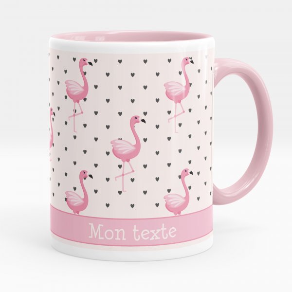 Mug personnalisable pour enfant avec motif flamants roses et coeurs de couleur rose