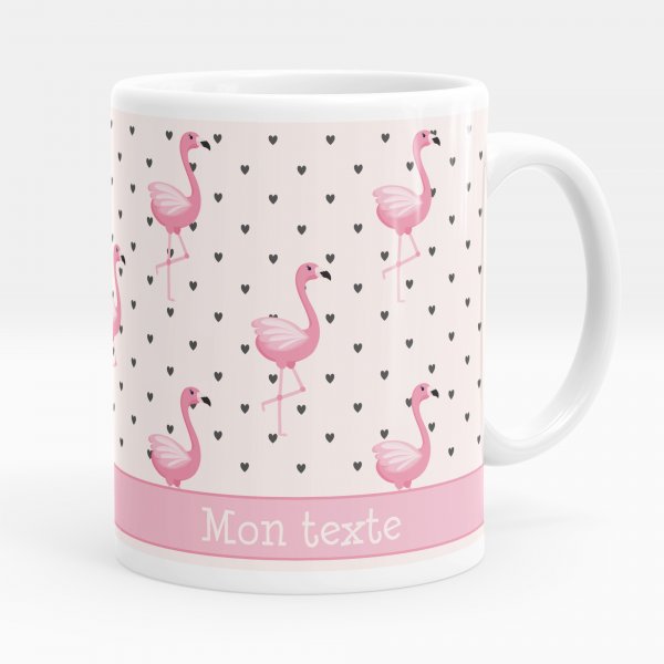Mug personnalisable pour enfant avec motif flamants roses et coeurs de couleur blanc