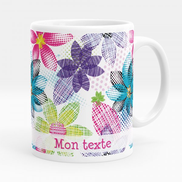 Mug personnalisable pour enfant avec motif fleurs multicolores de couleur blanc