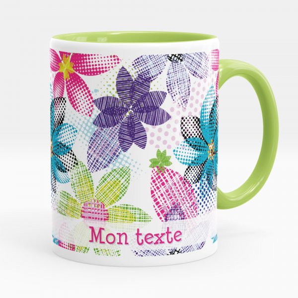 Mug personnalisable pour enfant avec motif fleurs multicolores de couleur vert