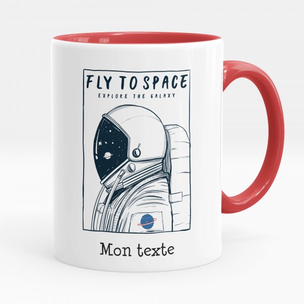 Mug personnalisable pour enfant avec motif fly to space de couleur rouge