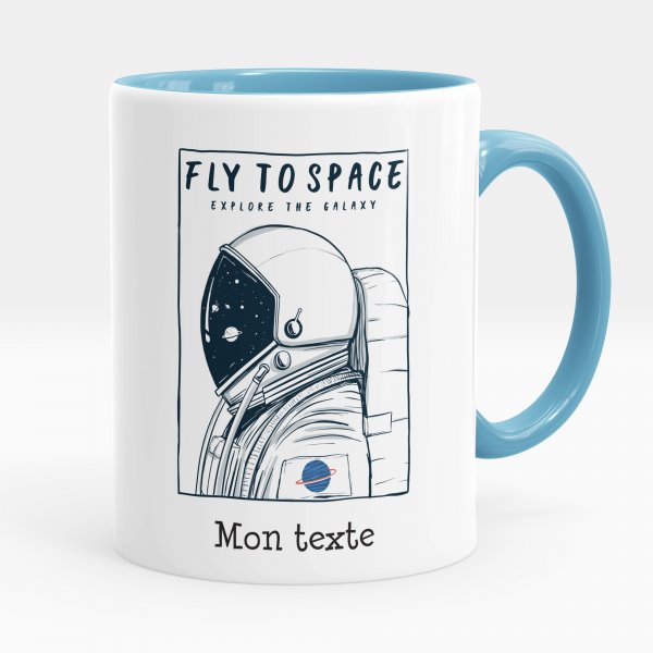 Mug personnalisable pour enfant avec motif fly to space de couleur bleu