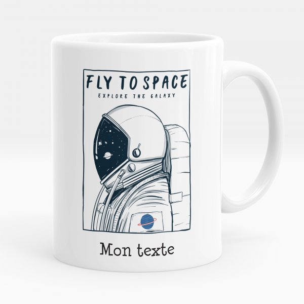 Mug personnalisable pour enfant avec motif fly to space de couleur blanc