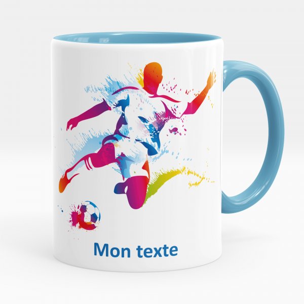 Mug personnalisable pour enfant avec motif footballeur de couleur bleu