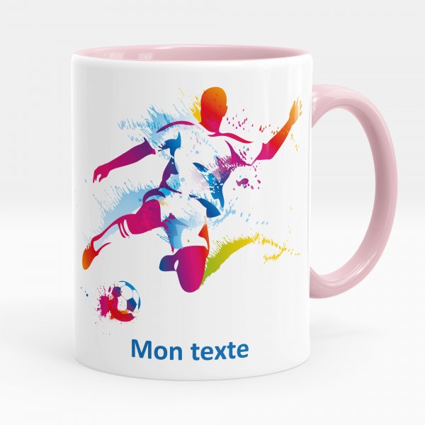 Mug personnalisable pour enfant avec motif footballeur de couleur rose