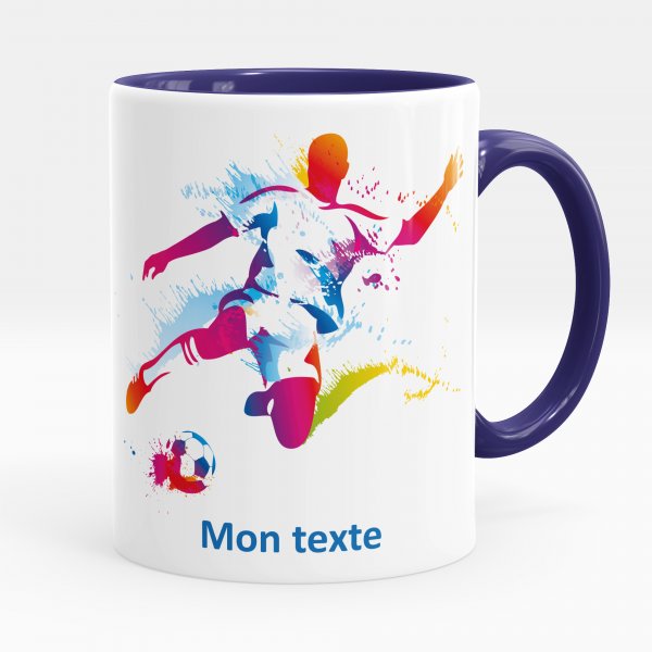 Mug personnalisable pour enfant avec motif footballeur de couleur bleu foncé