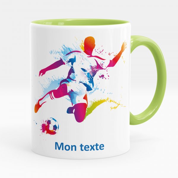 Mug personnalisable pour enfant avec motif footballeur de couleur vert