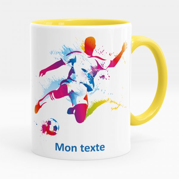 Mug personnalisable pour enfant avec motif footballeur de couleur jaune