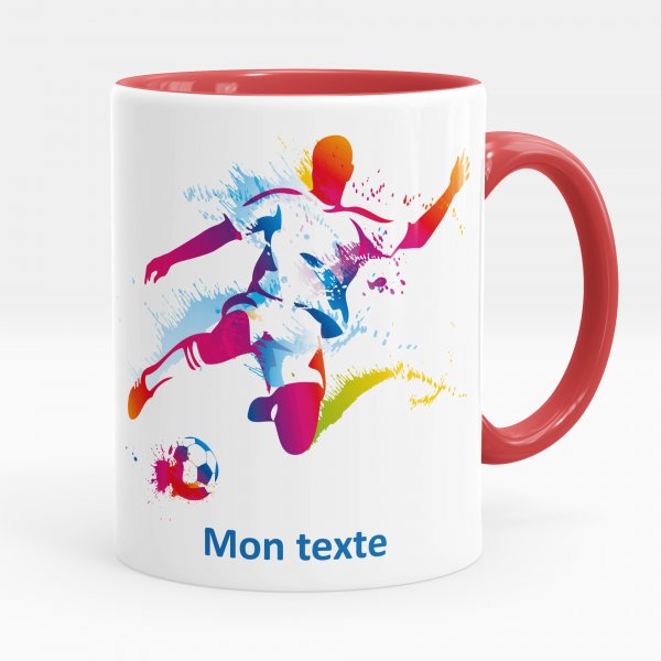 Mug personnalisable pour enfant avec motif footballeur de couleur rouge