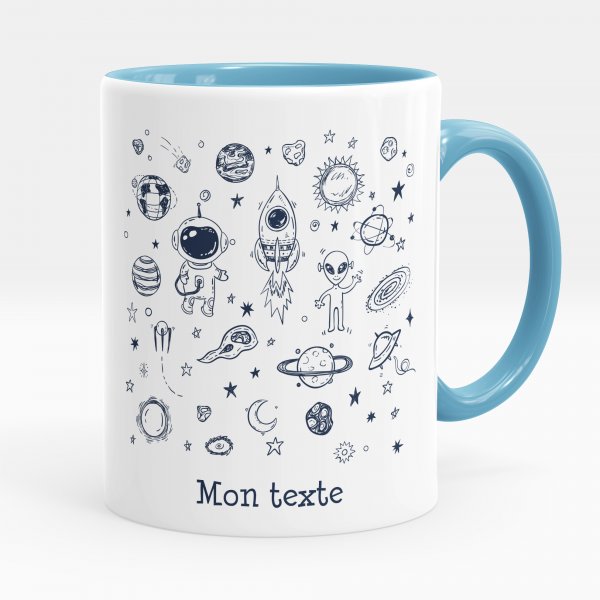 Mug personnalisable pour enfant avec motif galaxie de couleur bleu